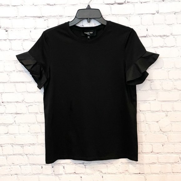 NWT PAULE KA Ruffle Sleeve Tee Black Medium - Picture 3 of 4